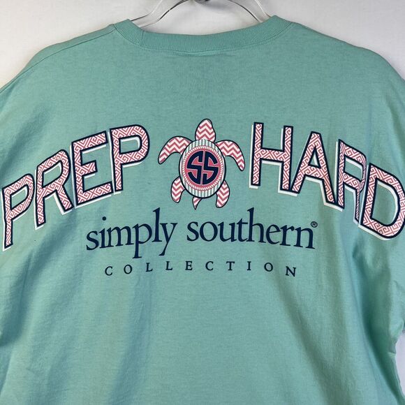 simply southern Shirt Women's Medium Prep Hard Turtle Green Beach Cotton Preppy - Picture 3 of 8